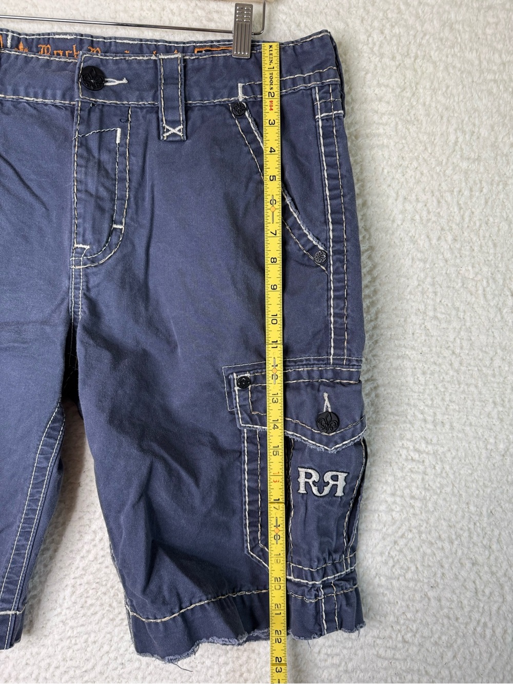 Rock Revival Classic Cargo Shorts Navy Blue Men's Size 33 Distressed - Picture 10 of 11